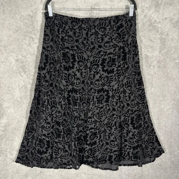 Jones New York A-Line Midi Skirt Size 10 Black Velvet Burnout Damask Gothic Y2K - Picture 2 of 12